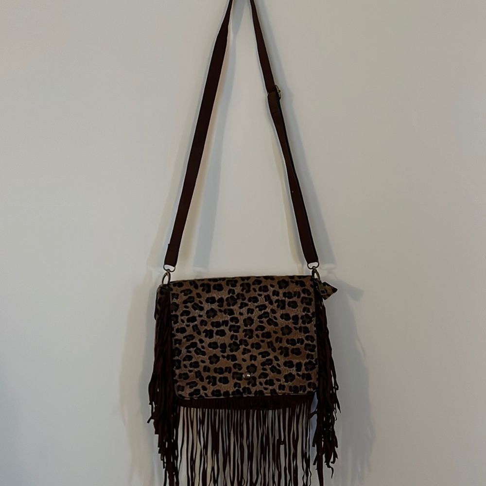 Cheetah purse with fringe